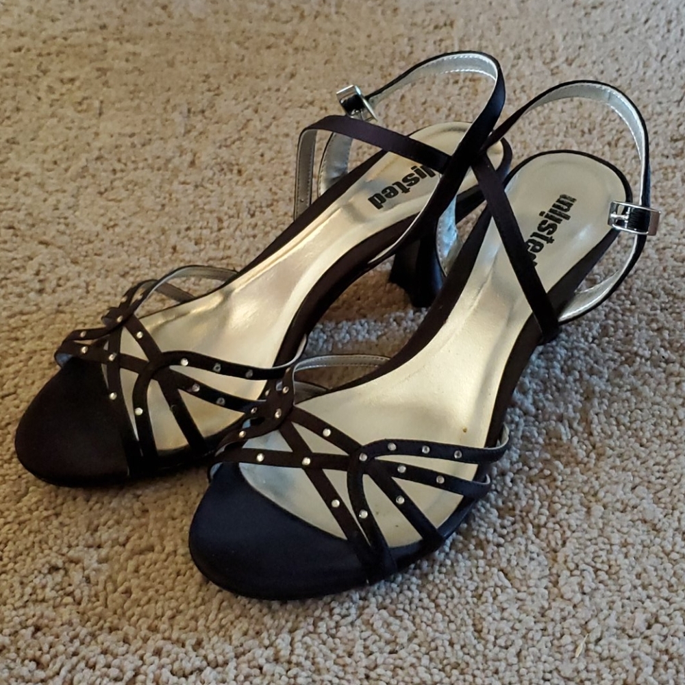 Black Satine with Crystal Sandal Heals